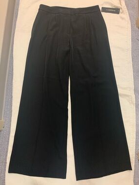 NWT DONNA KARAN NY Women's Black Solid High Rise Wide Leg Dress Pants Size 12P